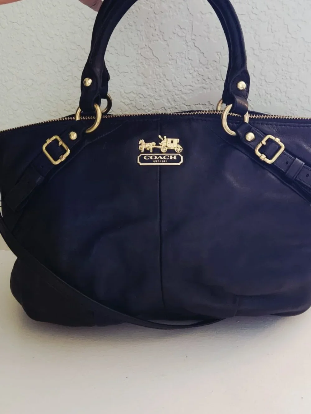 Euc Coach Madison Sophia Black Leather Shoulder Bag Handbag Purse